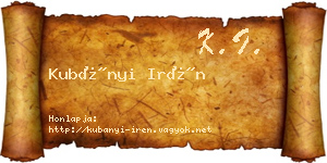 Kubányi Irén névjegykártya